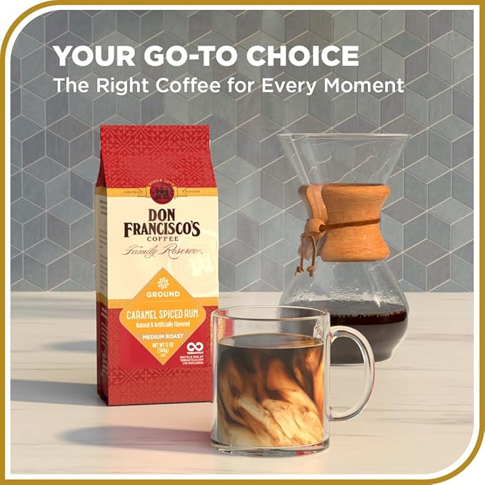 Don Francisco's Caramel Spiced Rum Ground Coffee, Medium Roast – 100% Arabica, Seasonal Flavored Coffee, 3-Pack of 12 oz Bags