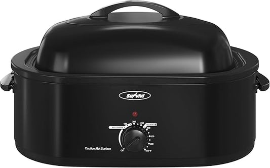 Sunvivi Electric Roaster,18 Quart Roasting Oven with Self-Basting Lid Removable Pan,Turkey Roaster Oven with 150 to 450F Temperature Control Cool-Touch Handles,Black
