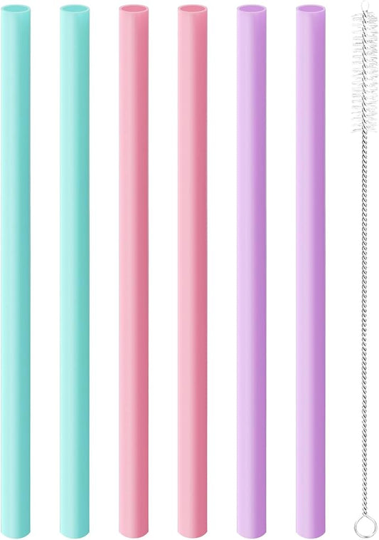 Joshey 6PCS Replacement Straws for Owala FreeSip 24oz & 32oz Water Bottles - Reusable Plastic Straws with 1 Cleaning Brush, Travel Tumbler Accessories Parts - 3 Colors (Pink, Green, Purple)