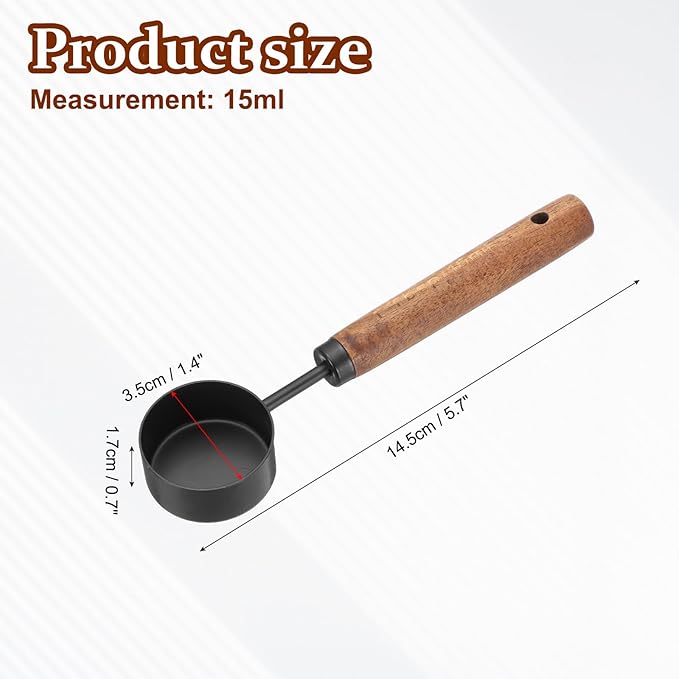 uxcell Measuring Spoon, 15ml Stainless Steel Coffee Scoop Spoon with with Wood Handle for Ground Coffee Tea Sugar Cooking Baking, Black