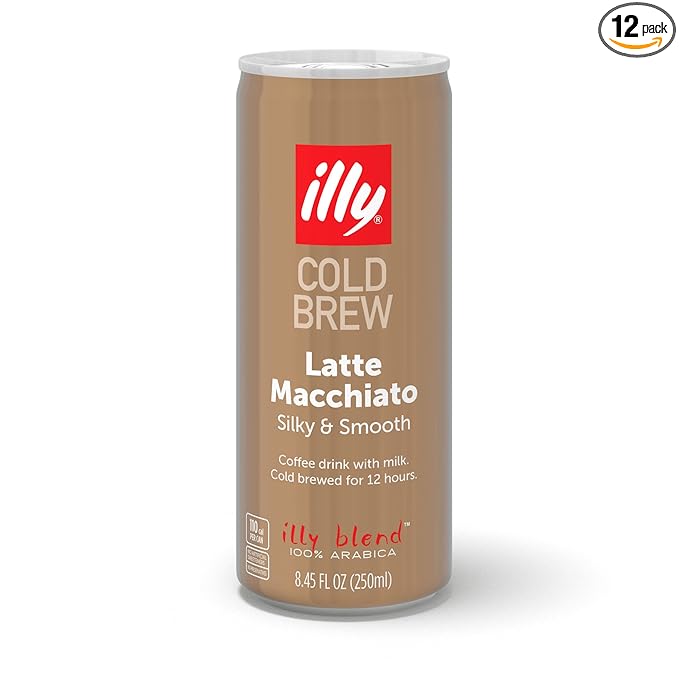 illy Ready To Drink, Latte Macchiato Cold Brew Coffee Cans, 100% Arabica, Premium Italian Coffee, 8.45oz, 12 Pack