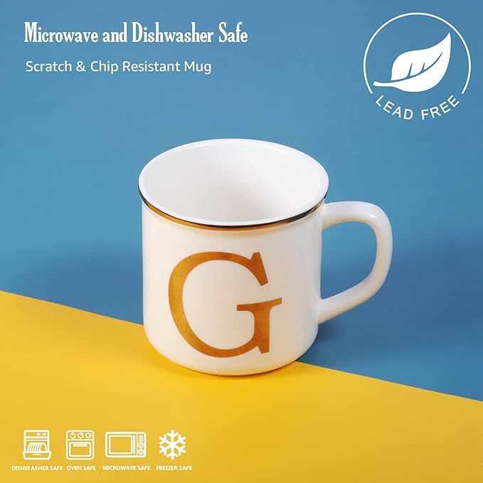 Miicol Ceramic Coffee Mug 16 oz, Monogram Coffee Cup, Golden Initial Tea Mug, Personalized Tea Cup, Unique Gift, Large Mug for Home, Office, Letter G