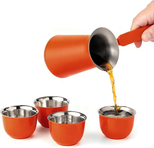 UNISWEET Turkish Coffee Pot Set- Coffee Maker, Briki Greek Turkish Pot with 4 Small Cups, Arabic Tea Pot, Cezve/Ibrik Coffee Pot for Stovetop(1 pot and 4 small cups)