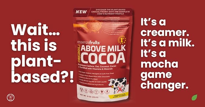 Essenzefruits Cocoa Powder, Non-Dairy Coffee Creamer Mocha, Shelf-Stable Superfood Non-Dairy Powder Creamer, Gluten Free, Non-GMO, Vegan, 8 oz. Bag, Pack of 1