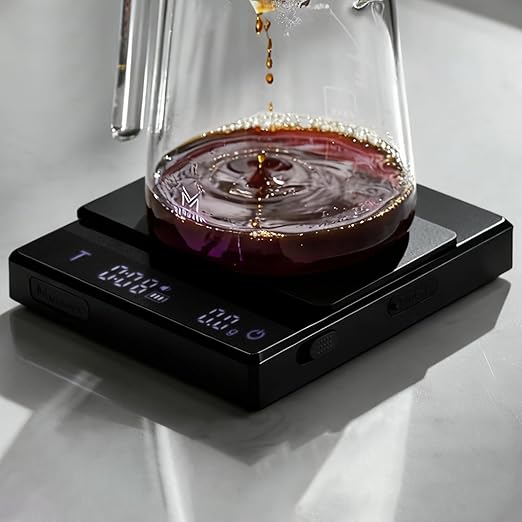 MUVNA Rechargeable Coffee Scale with Timer - Large Digital Pour-Over Scale, 2kg/0.1g Precision for Espresso Weight, Drip, Auto Tare, Brew Ratio, 3 Modes, 1500mAh for Long Standby, Black