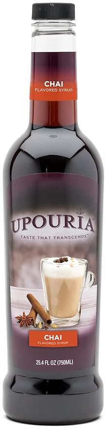 Upouria Chai Syrup Flavoring, 100% Vegan, Gluten-Free, Kosher, 750ml bottle (Pack of 2) with 1 Syrup Pump