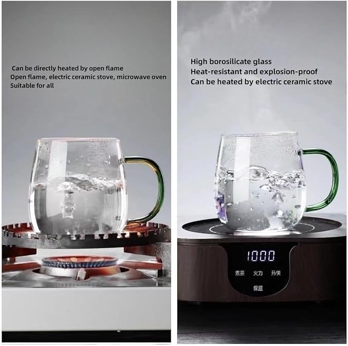 Clear Glass Mug with Handle, Dark Green Handle 16 oz, High Borosilicate Glass Mug for Large Glass Coffee Mugs with Handle, Drinking Mugs with Handle, or as a gift!…