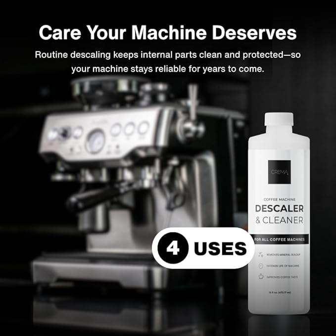 CREMA Coffee Products – Coffee Machine Descaler & Cleaner – Compatible with All Machines – 16 fl oz (4 Uses)