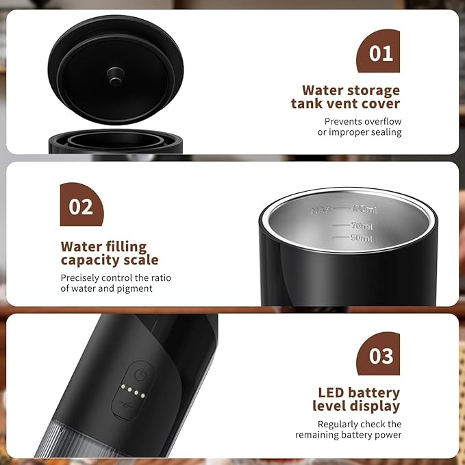 2 in 1 Portable Electric Coffee Maker None Self-heating, 20-Bar Travel Coffee Maker, Portable Espresso Machine for Car, Camping, Office, Compatible with Coffee Powder and Nespresso Capsule