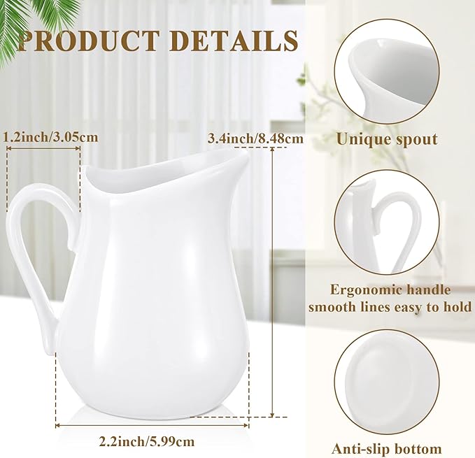 Nuanchu 6 Pcs 4.5 oz Small Creamer Milk Pitcher, Classic White Porcelain Creamer with Handle, Ceramic Maple Syrup Dispenser, Coffee Dairy Container for Milk Sauce Salad, Microwave