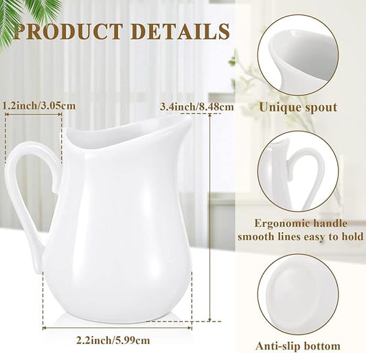 Nuanchu 6 Pcs 4.5 oz Small Creamer Milk Pitcher, Classic White Porcelain Creamer with Handle, Ceramic Maple Syrup Dispenser, Coffee Dairy Container for Milk Sauce Salad, Microwave
