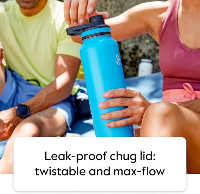ThermoFlask Stainless Steel Water Bottles 2-Pack - Double-Wall Vacuum Insulated 40 oz BPA-Free Spout Lids - Keeps Drinks Cold 24 Hrs, Hot 12 Hrs - Leakproof, Dishwasher Safe, Gray/Pine