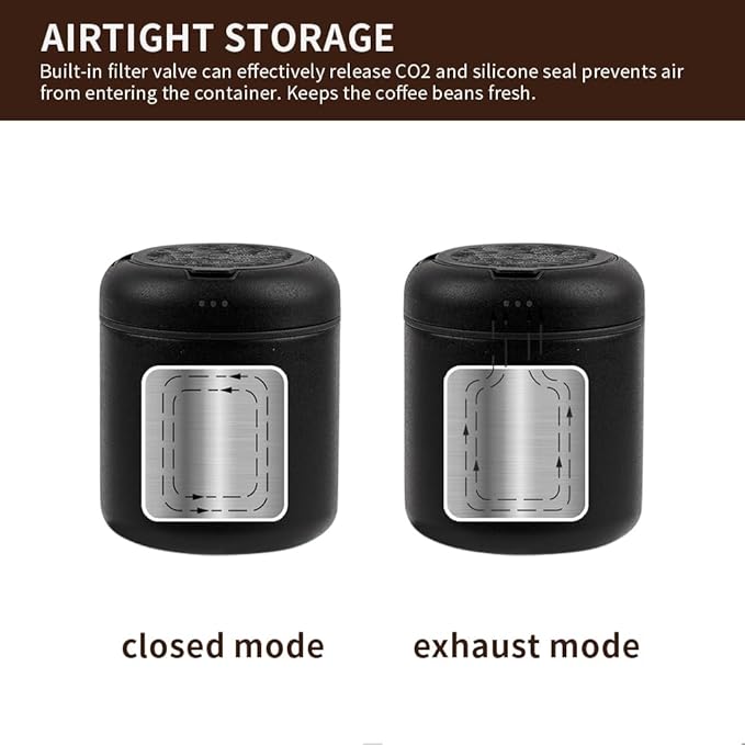 watchget Portable Mini Airtight Coffee Canister for 1cup - Stainless Steel Coffee Bean Storage with CO2 Releasing Valves, Compact and Travel-Friendly Container for 1oz/30g Beans, Grounds, Dark