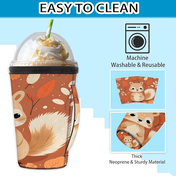Squirrel Reusable Insulator Coffee Sleeves for Drinks Beverages, Neoprene Holder with Handle for Most Coffee or Ice Drink, 24-28oz