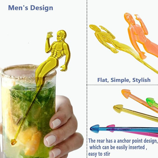 50 Pcs 5.9" Extra-Long Plastic Cocktail Swizzle Sticks, Unique Tropical Design Drink Stirrers Reusable Novelty Swizzle Sticks for Cocktails, Juices, and Party Beverages