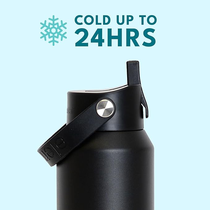 Elemental 40oz Insulated Water Bottle with Straw - 100% Leak-Proof Stainless Steel Core Water Bottles for Travel, Sports and Gym - Double Wall Insulation & BPA Free - Black