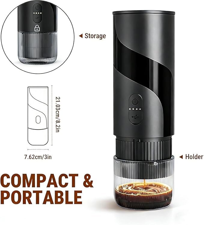 2 in 1 Portable Electric Coffee Maker None Self-heating, 20-Bar Travel Coffee Maker, Portable Espresso Machine for Car, Camping, Office, Compatible with Coffee Powder and Nespresso Capsule