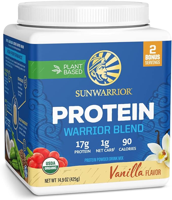 Sunwarrior Organic Plant Based Protein Powder – Vanilla, 17 Servings | Vegan, BCAA, Hemp Seed Pea Blend, Non-GMO, Gluten Free