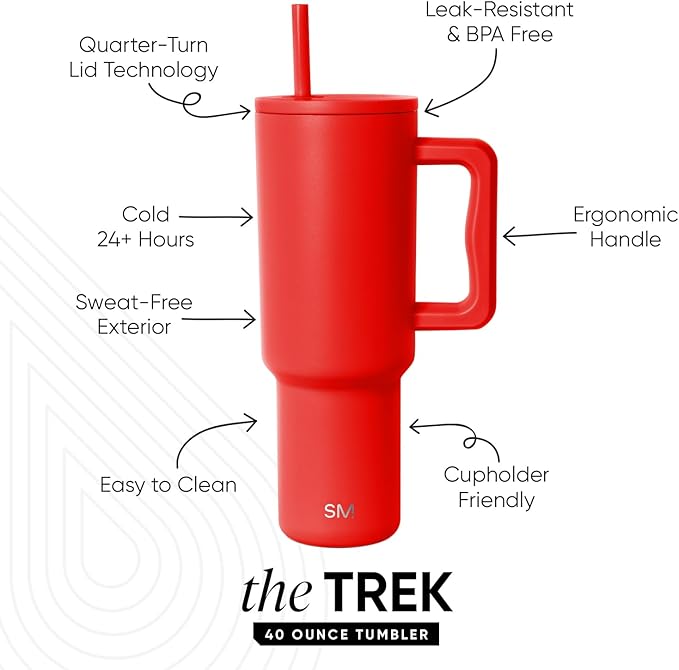 Simple Modern 40 oz Trek Tumbler with Handle and Straw Lid | Cup Holder Friendly Insulated Stainless Steel Travel Mug | Saffron