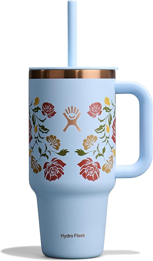 Hydro Flask 32 Oz Travel Tumbler with Handle, Lid and Straw - Insulated Stainless Steel in Western Light Blue