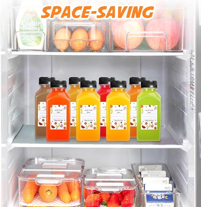 Juice Bottles - 8oz Bottles with Lids, 12 pcs Plastic Juice Containers with Caps Reusable Drink Containers for Juice Milk Coffee Water Smoothie and Other Beverages,Christmas gift