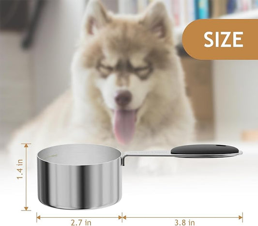 LEIFENY 2PCS 1/2CUP(118ml) Dog Cat Food Scoop, Stainless Steel Measuring Cup, Metal Pet Scooper with Inner Precision Scale Measurement