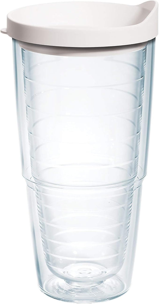 Tervis Clear & Colorful Lidded Made in USA Double Walled Insulated Tumbler Travel Cup Keeps Drinks Cold & Hot, 24oz, White Lid
