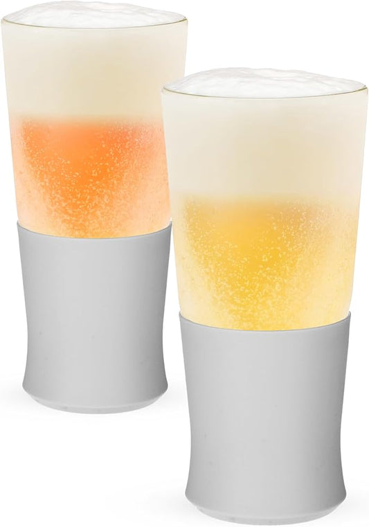 Host Glass FREEZE Double Wall Insulated Beer Glasses, 16oz Set of 2 in Gray
