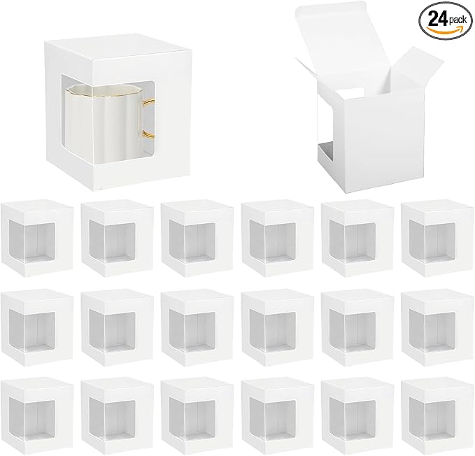 24 Pcs Sublimation Mugs Gift Boxes Transparent Gift Packaging Box for Blanks Sublimation Mugs Packaging 11oz, 12oz, 15oz Sublimation Mugs Blank Mug Box Cups Gift Wrapping