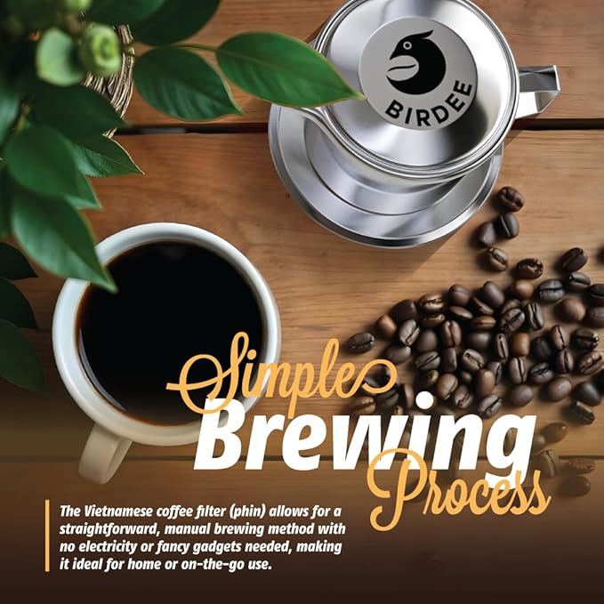 Birdee Vietnamese Coffee Dripper - 12 oz, Stainless Steel, Medium Drip Filter, Durable, Dishwasher Safe, Home Use, Travel, Camping, Gift Sets