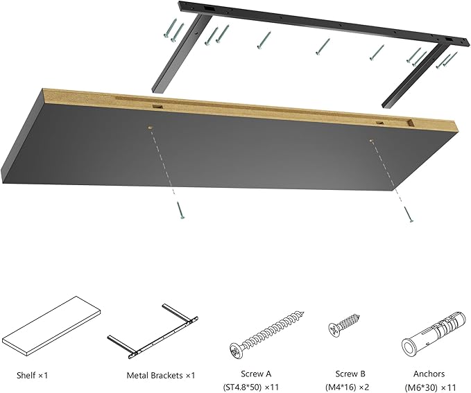 Wall Shelf Set of 2, Black Floating Shelves 30 in W x 10 in D x 1 in H, Wooden Floating Wall Shelf with Invisible Brackets for Living Room/Bedroom/Bathroom/Kitchen Storage and Decor