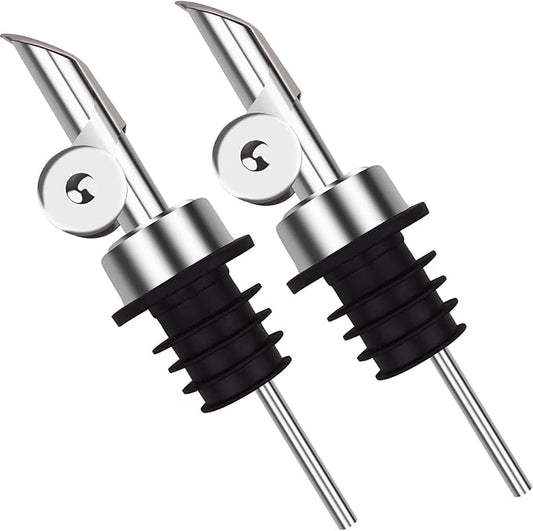 2 Pcs Olive Oil Dispenser Bottle Spout, Speed Liquor Pour Spout with Flip Top, Stainless Steel Auto Pour Spouts for Liquor Bottles, Oil Bottles, Vinegar, Syrup and Other Liquid Bottles