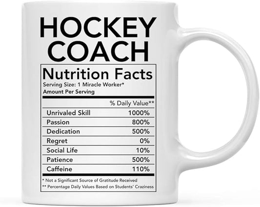 Andaz Press Funny 11oz. Ceramic Coffee Tea Mug Thank You Gift, Hockey Coach Nutritional Facts, 1-Pack, Novelty Gag Birthday Christmas Gift Ideas Coworker