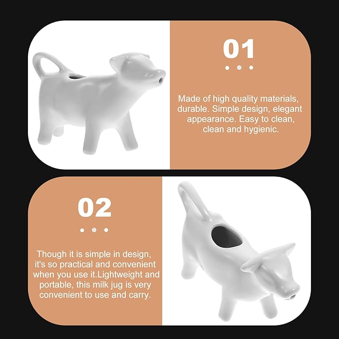Gravy Boat Porcelain Cow Creamer Ceramic Coffee Creamer Serving Pitcher Jug Animal Shaped Sauce Server Cup Flower Vase for Kitchen Cafes Restaurants Hotels 40ML White Espresso Machine
