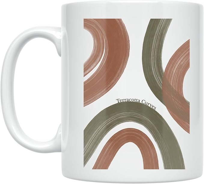 Earthy Abstract Terracotta Curves - Art Lovers - 11 oz White Ceramic Coffee Mug - Minimalist Aesthetic