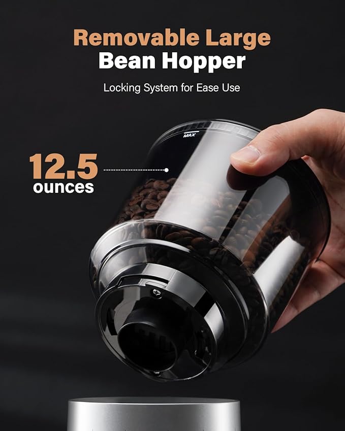 Conical Burr Coffee Grinder Electric, Espresso Grinder for Home Use, Burr Mill with 51 Grind Settings, Precision Electronic Timer, Stainless Steel Container