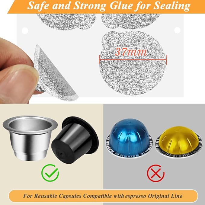 CAPMESSO Coffee Capsules Foil Seals -Aluminum Lids Foil Stickers to Reuse Nespresso Original Capsules Refillable Pods Compatible with Nespresso Original Line Machines (V2-120 Lids(37mm))
