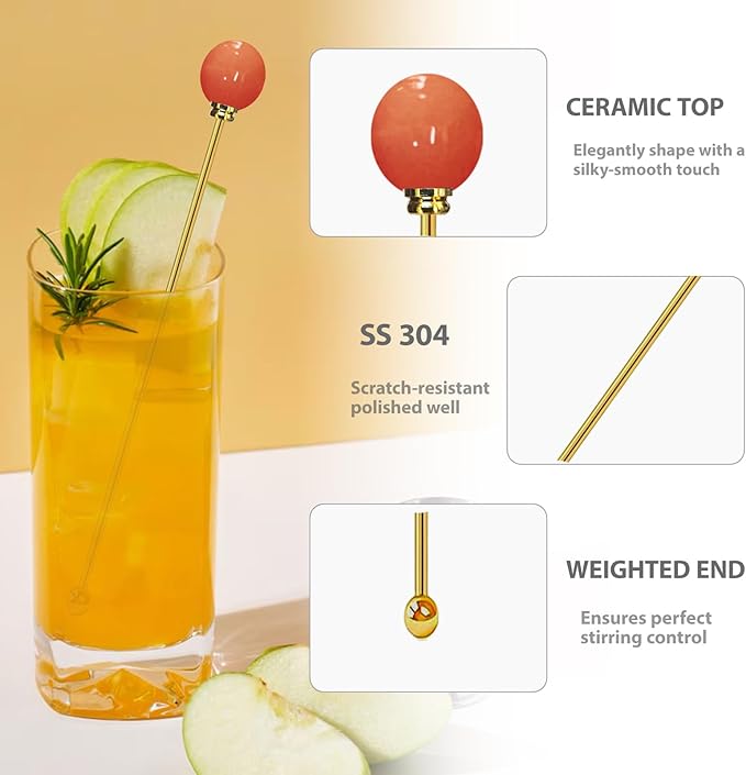 Stainless Steel Coffee Stirrers 8.5" Candy Head Beverage Stir Sticks Cocktail Stirrers Swizzle Stick Picks Tools for Smoothie, Milkshake, Coffee, Cocktail, Tea