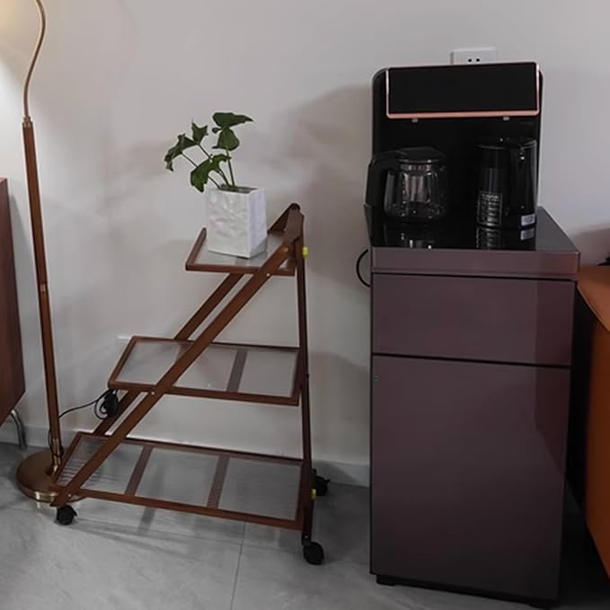 Folding Side Table Glass Coffee Station Table on Wheels,Movable Coffee Bar Stand Cart with Storage,Foldable Coffee Table,for Home Kitchen, Entryway, Living Room,Dining Room(Yellow,70x32x80cm)
