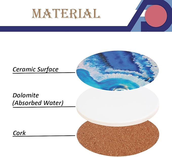 4-Piece Round Absorbent Ceramic Coaster Set with Cork Base – Durable Drink Coasters for Mugs, Cups, and Tabletop Protection (Neshville)