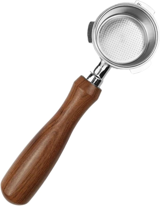 51mm Bottomless Portafilter with Wooden Handle, Stainless Steel Filter Basket, 9.1-inch Length,3 Ears Espresso Handle, Suitable for various coffee machines