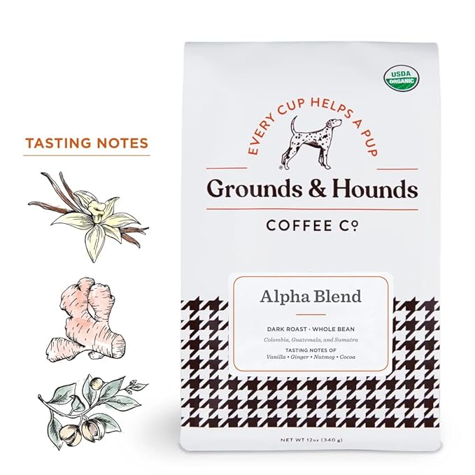 Grounds & Hounds Three Blend Starter Kit, Organic Whole Bean Coffee Variety Pack, Includes Three 6oz Bags of Our Most Popular Blends