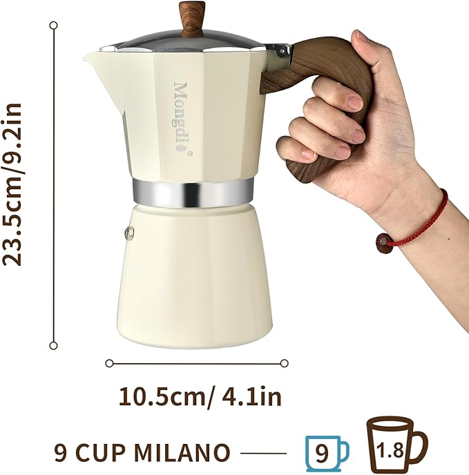 Mongdio Stovetop Espresso Maker Moka Pot, Cuban Coffee Maker Stove top coffee maker Moka Italian Espresso Greca Coffee Maker Brewer Percolator, 9 Espresso Cups, 15 oz - White