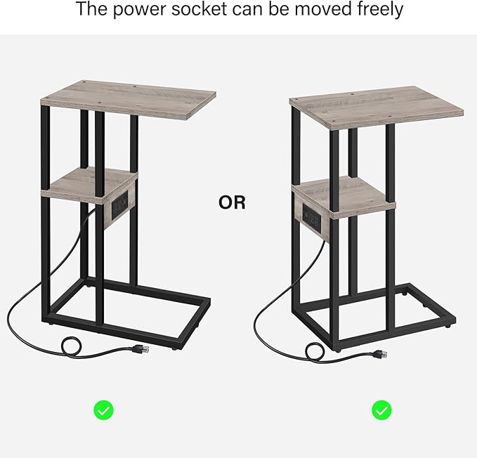 TUTOTAK C-Shaped Side Table, Set of 2, C Table End Table with Charging Station, Sofa Couch Table for Small Spaces, Couch Side Table for Livingroom, Bedroom, Greige TB01BG0432
