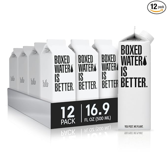 Boxed Water 16.9 oz. (12 Pack) – Purified Drinking Water in Plant-Based Cartons – BPA-Free, Refillable, Reusable – More Sustainable than Premium Plastic Bottles