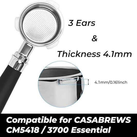 51mm Bottomless Portafilter 3 Ears Fits for CASABREWS CM5418 and 3700 Essential, Gevi 51mm 3 Ears Grouphead, Mr. Coffee Espresso and Cappuccino Machine, Includes Puck Screen, Double Shot Filter Basket