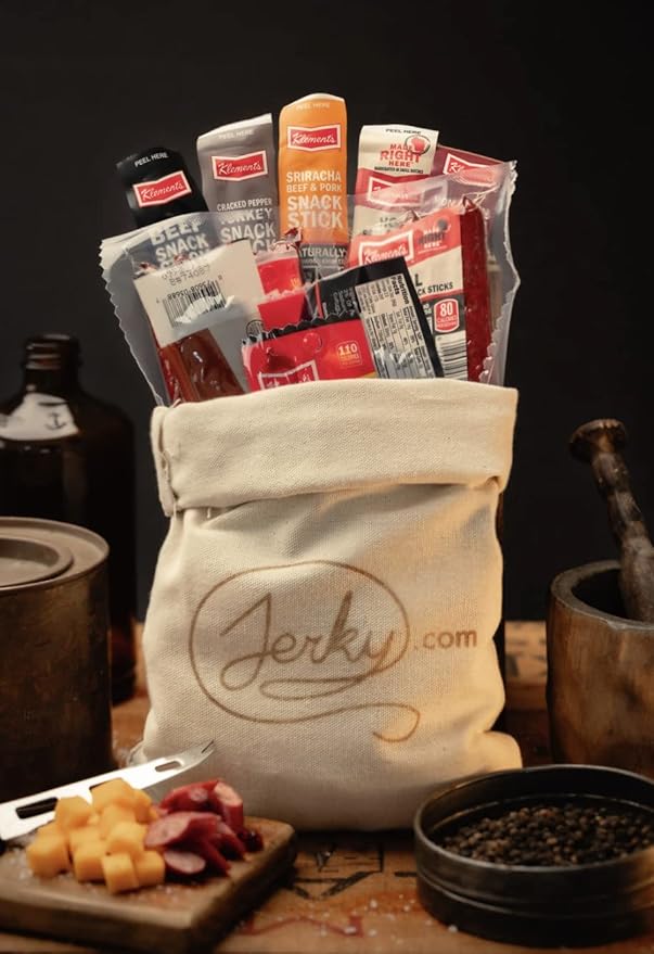 Jerky.com XXL Meat Sticks Gift Bag | 52 Piece Gift Basket with Beef Sticks, Pork, Turkey, Ham & Cheese | Over 2 lbs of High Protein Meat Snacks | Beef Jerky Gifts for Men