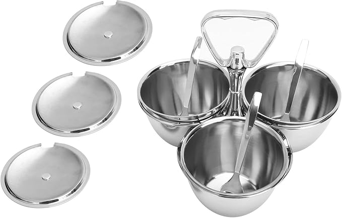 Stainless Steel Sugar Bowl, Seasoning Jar Container, Rotating Condiment Jar Rack Set with Cover for Kitchen Countertop Cabinet
