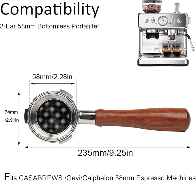 Bottomless Portafilter 58mm 3 ears Compatible with CASABREWS 5700 Series, Neutron Pro, Ultra and 4700Gense | Prongs Thickness 4.9mm