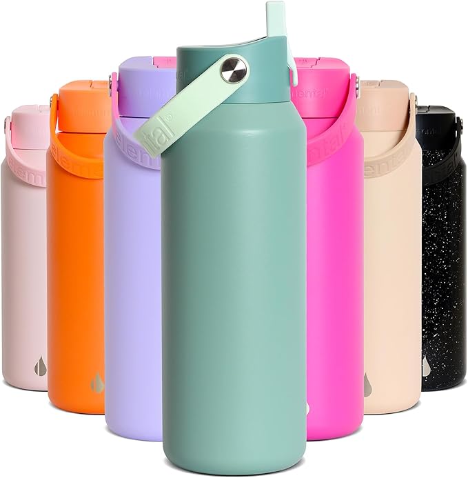 Elemental 40oz Insulated Water Bottle with Straw - 100% Leak-Proof Stainless Steel Core Water Bottles for Travel, Sports and Gym - Double Wall Insulation & BPA Free - Sage